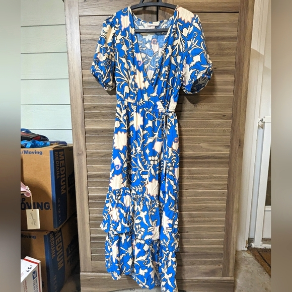 Blue and cream dress have Pockets! NWOT size M Knox Rose - Picture 1 of 8